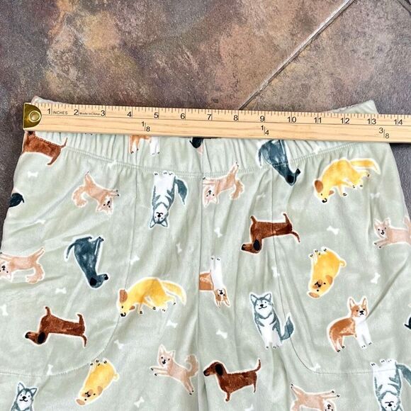 Cuddl Duds Honeycomb Fleece Pajama Top & Pajama Joggers Set Mint Dogs XS - Picture 2 of 14